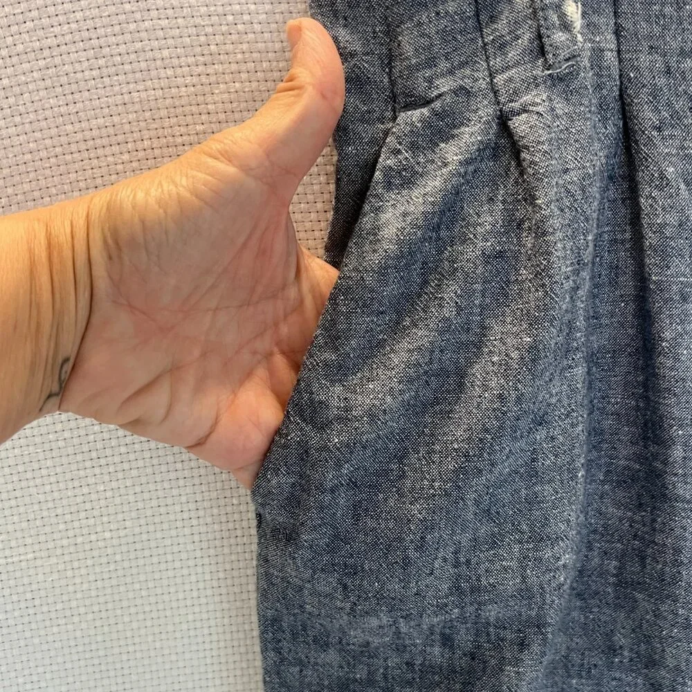 H&M Women’s Linen Blend Pants Blue Size 6 High Rise Wide Leg L.O.G.G‎ (READ)